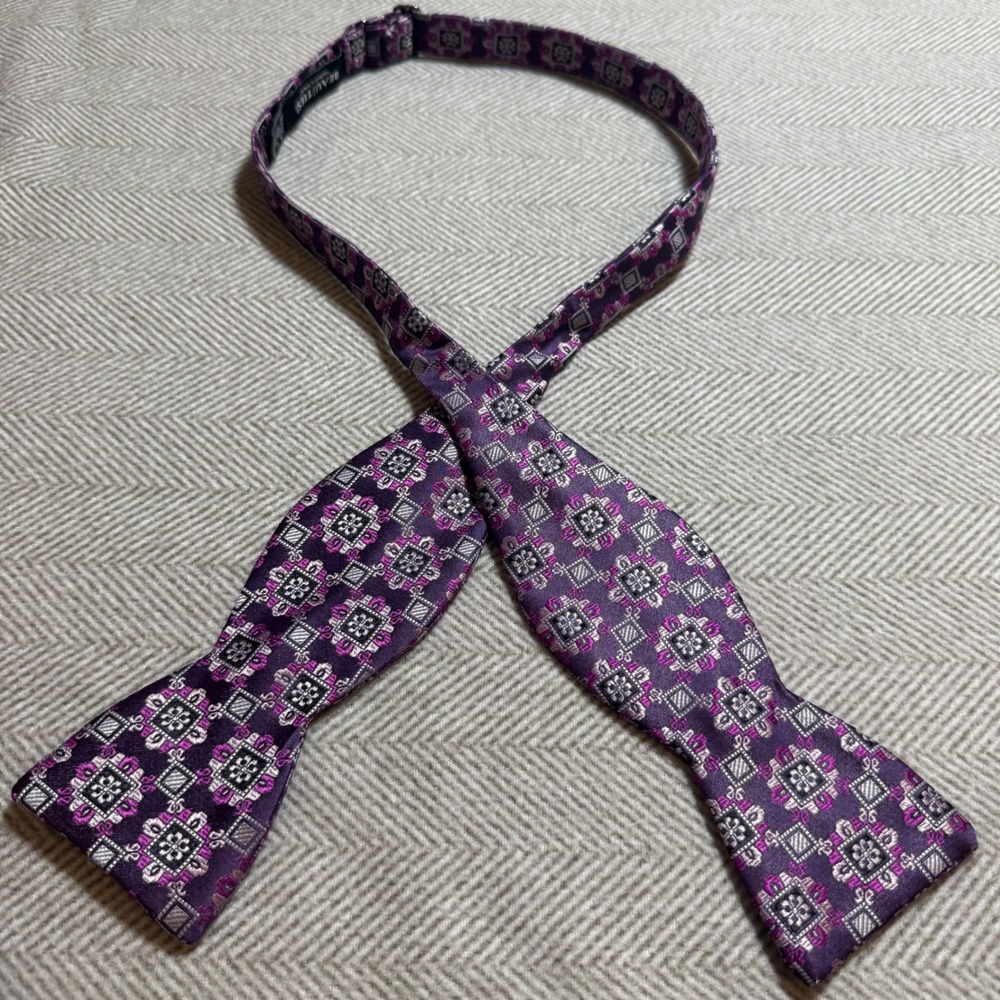Beau Ties Ltd Vermont Mens Purple Geometric Medallion 100% Silk Self Tie Bow Tie